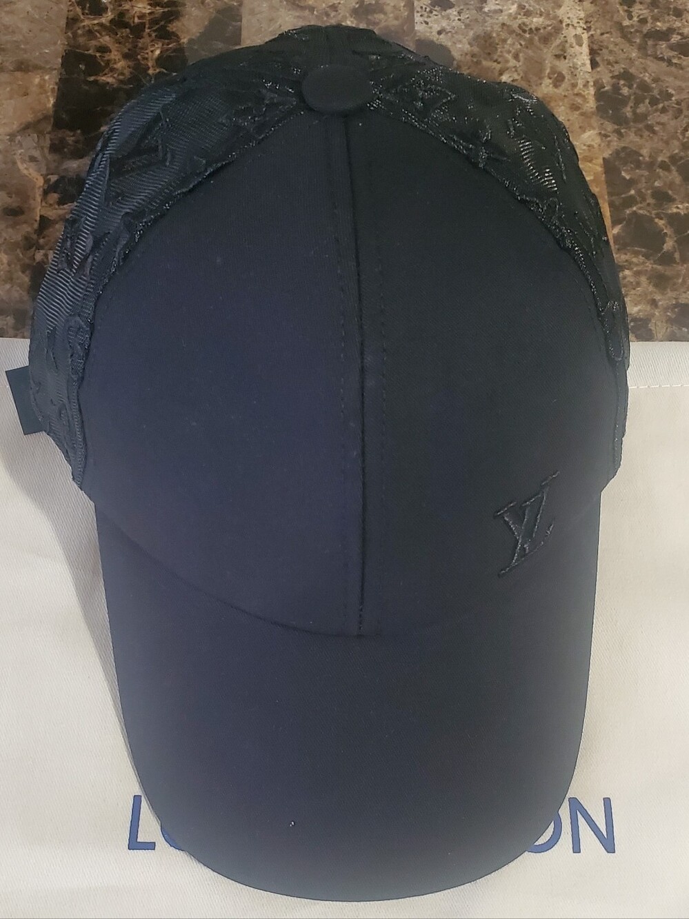 Louis Vuitton Black Embroidered Logo Baseball Cap
